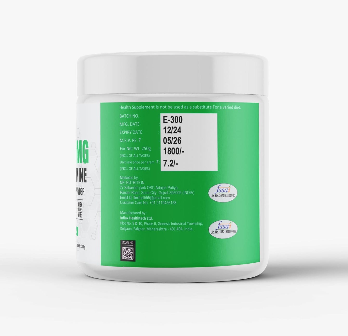 Flex Fuel L-Glutamine – High-Quality Powder (250g, 50 Servings)