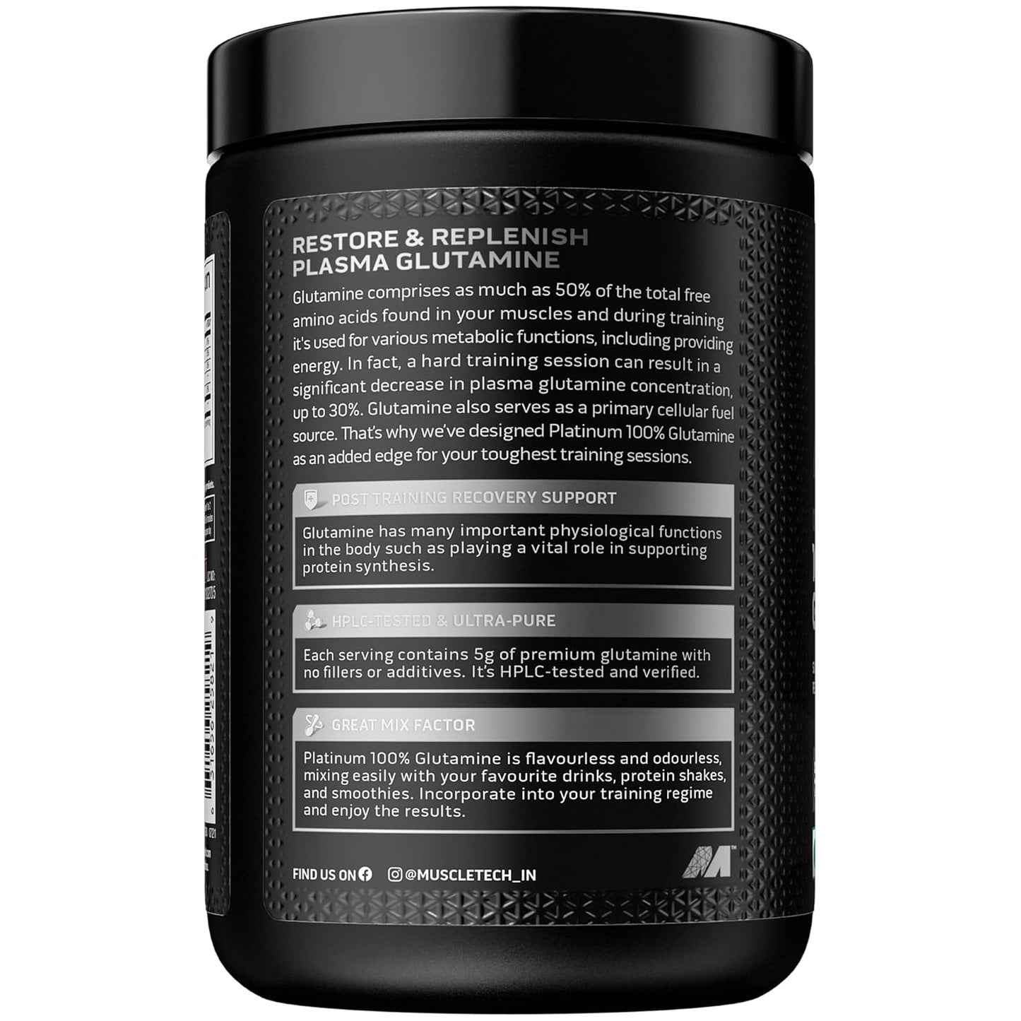 Muscletech Glutamine Powder | Muscletech Platinum 100% Glutamine Powder | Post Workout Recovery Drink | L-Glutamine Powder For Men & Women | Muscle Recovery | Unflavored (50 Servings) – 250G