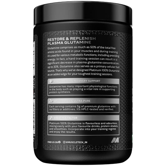 Muscletech Glutamine Powder | Muscletech Platinum 100% Glutamine Powder | Post Workout Recovery Drink | L-Glutamine Powder For Men & Women | Muscle Recovery | Unflavored (50 Servings) – 250G