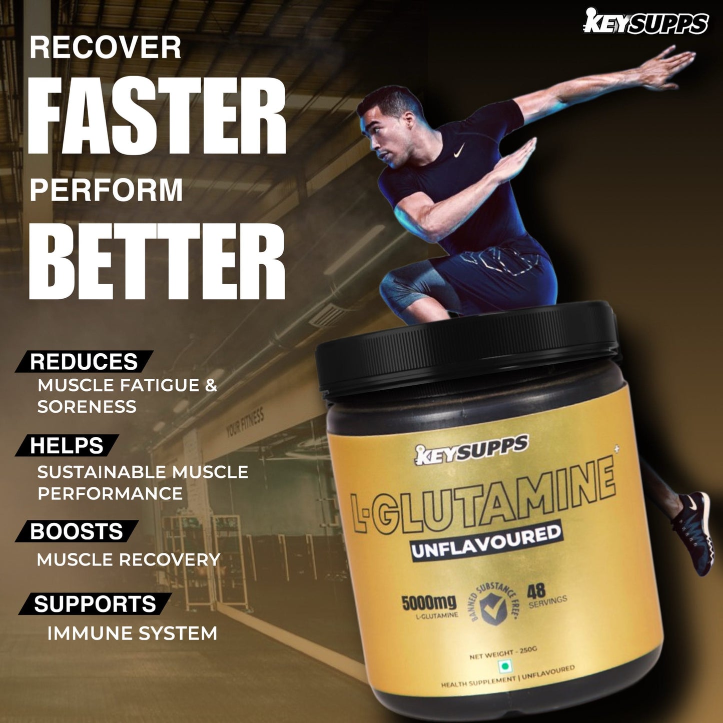 KeySupps L-Glutamine (48 Serving)