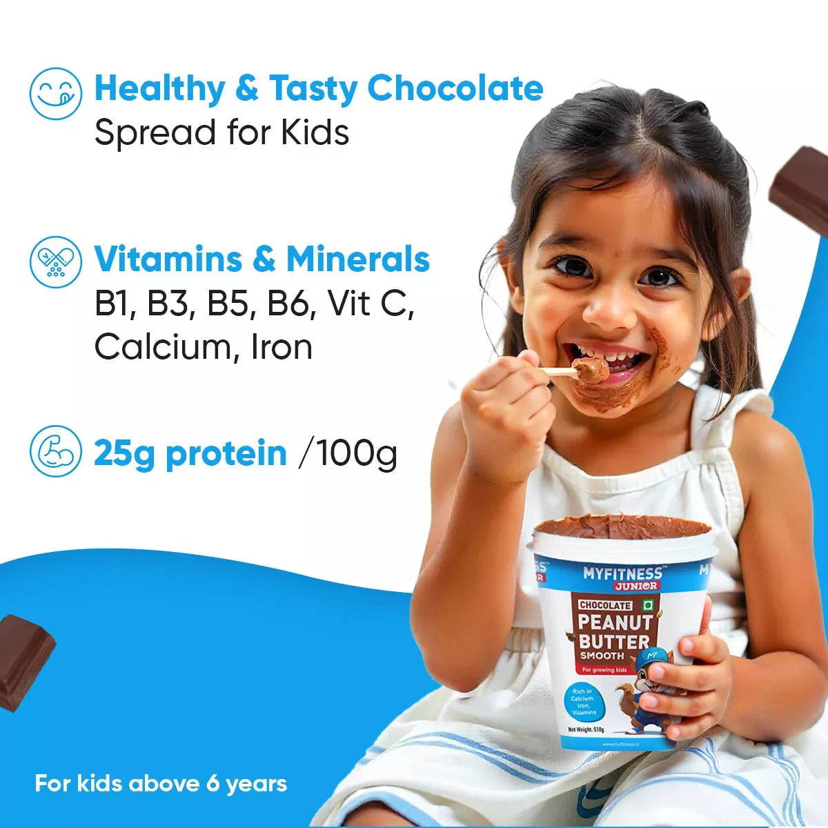 MyFitness Peanut Butter Junior - Chocolate | 25% Protein | Smooth | Healthy Chocolate Spread for Kids