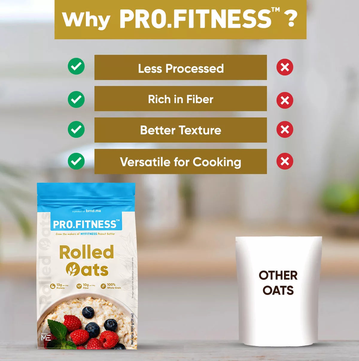 Pro.Fitness Rolled Oats | 13% Protein | Healthy Oats With High Fiber and Zero Cholesterol