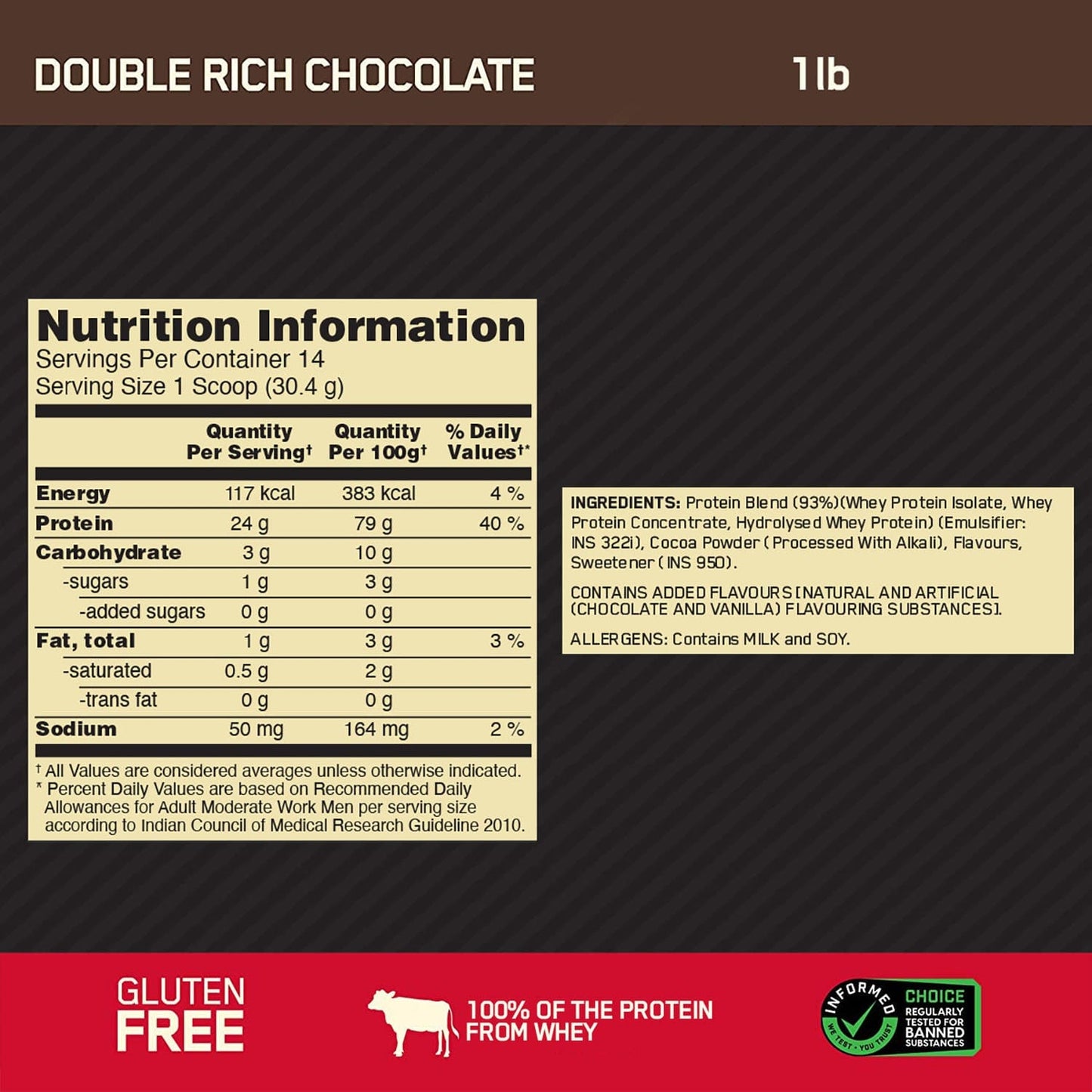 Optimum Nutrition Gold Standard 100% Whey Protein Powder 1 lbs