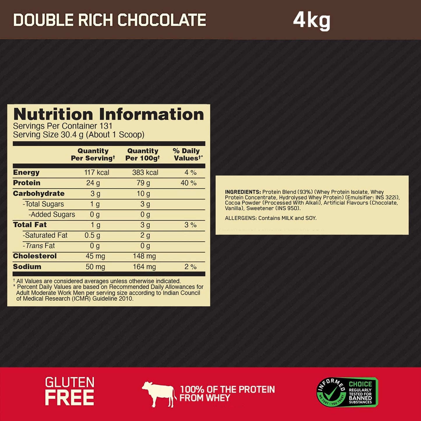 Optimum Nutrition Gold Standard 100% Whey Protein Powder 4 kg