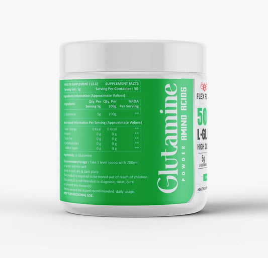 Flex Fuel L-Glutamine – High-Quality Powder (250g, 50 Servings)