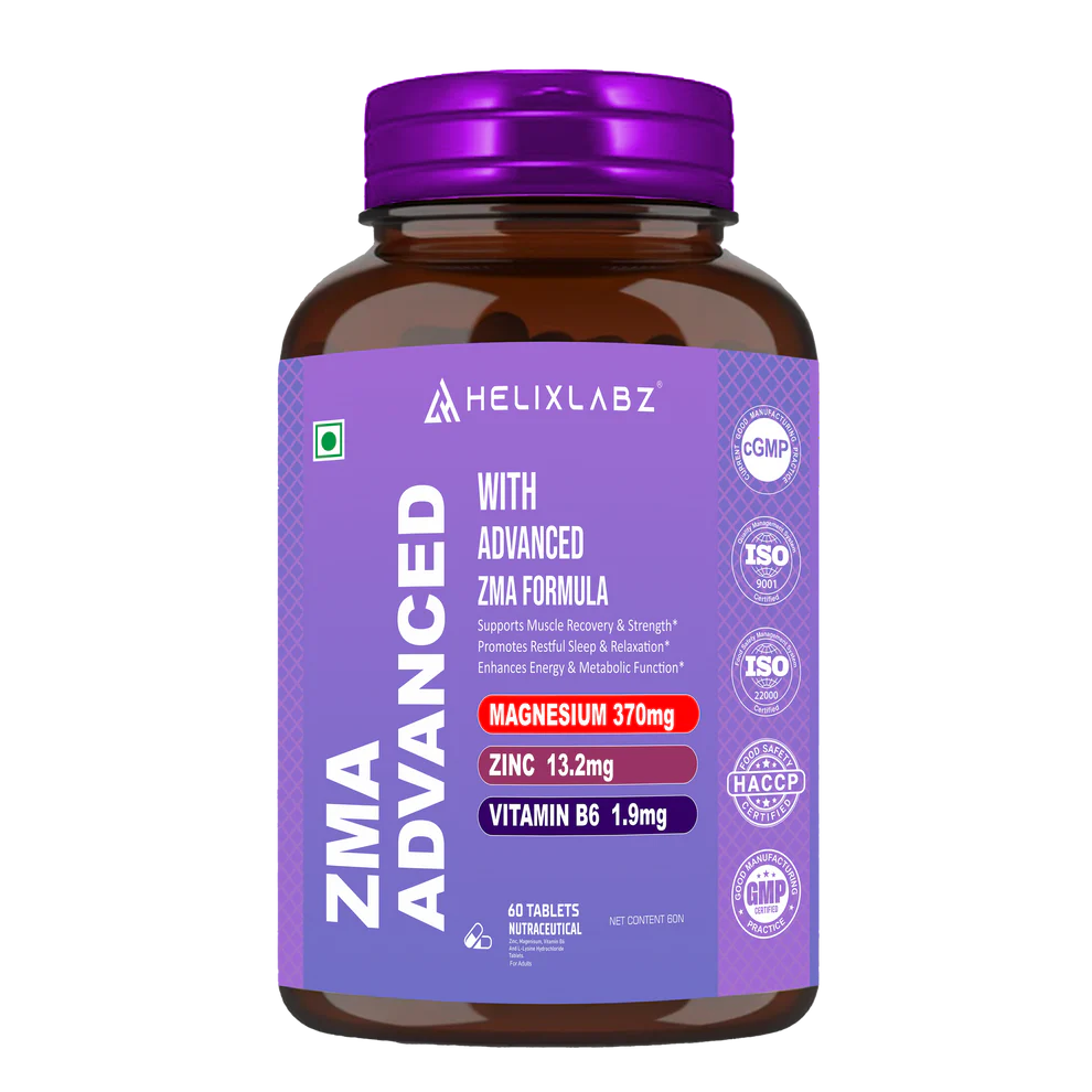 HelixLabz ZMA Advanced – Zinc, Magnesium & Vitamin B6 Supplement | Muscle Recovery, Strength & Sleep Support | 60 Tablets