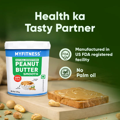MyFitness Peanut Butter - Natural Unsweetened | 25% Protein | Smooth | Zero Sugar Peanut Butter Spread