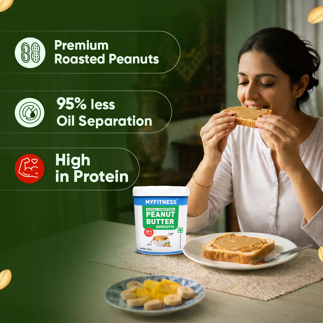 MyFitness Peanut Butter - Natural Unsweetened | 25% Protein | Smooth | Zero Sugar Peanut Butter Spread