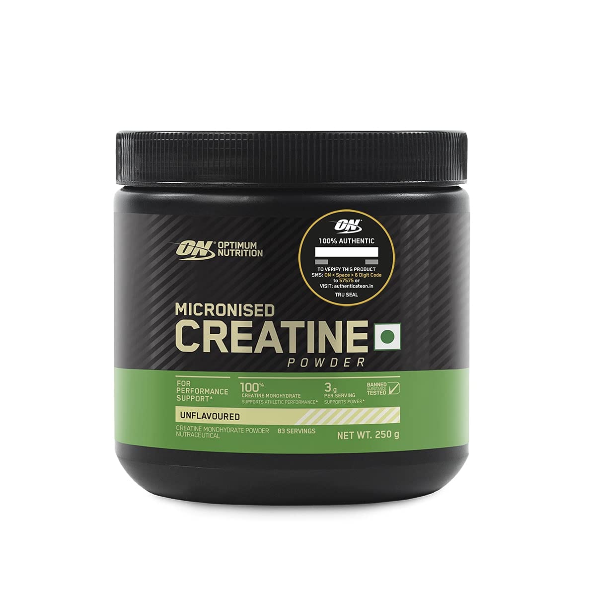 Optimum Nutrition (ON) Micronized Creatine Powder – 250 Gram, 83 Serves, 3g of 100% Creatine Monohydrate per serve, Supports Athletic Performance & Power, Unflavored.