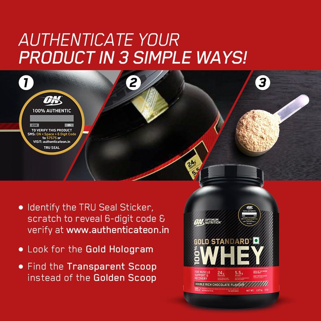 Optimum Nutrition (ON) Gold Standard 100% Whey Protein Powder 1.7 Kg (Double Rich Chocolate), 55 Serves, for Muscle Support & Recovery, Vegetarian – Primary Source Whey Isolate
