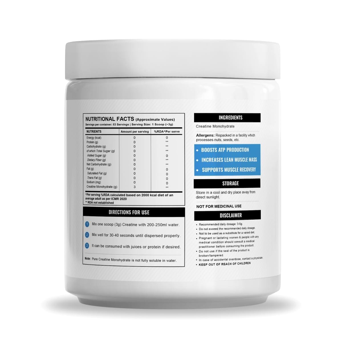 Wellcore – Pure Micronised Creatine Monohydrate Powder 250g 83 Servings
