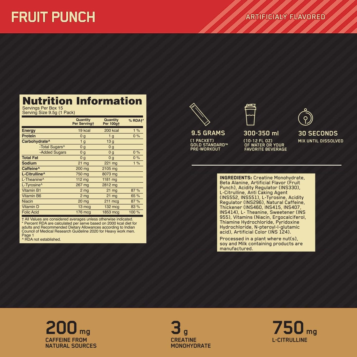 Optimum Nutrition Gold Standard Pre-Workout | Pre-Training Energy, Focus & Endurance Formula 142.5gms