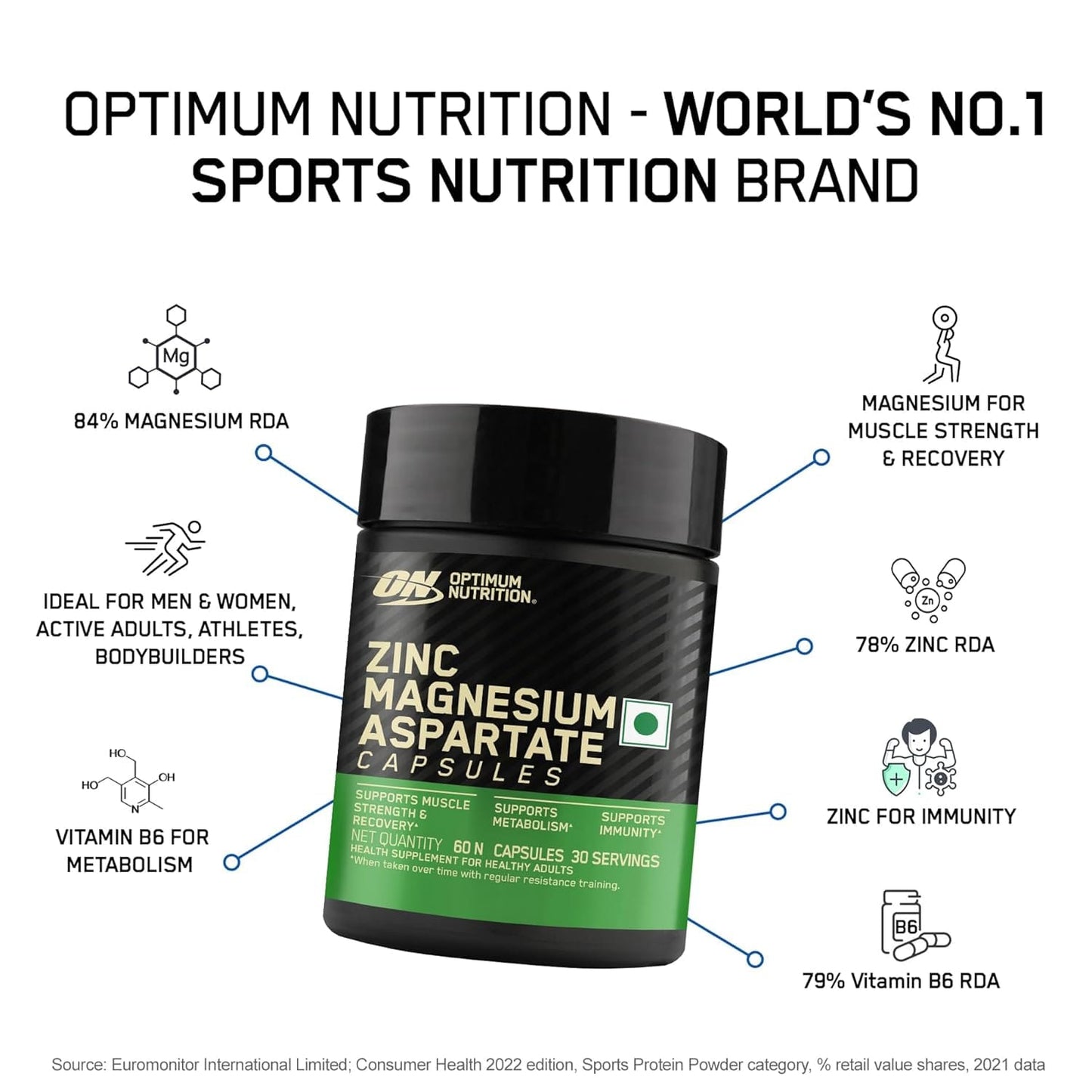 Optimum Nutrition (ON) Zinc Magnesium Aspartate (ZMA) – 60 Capsules, Muscle Strength, Metabolism, Immunity, Vegetarian
