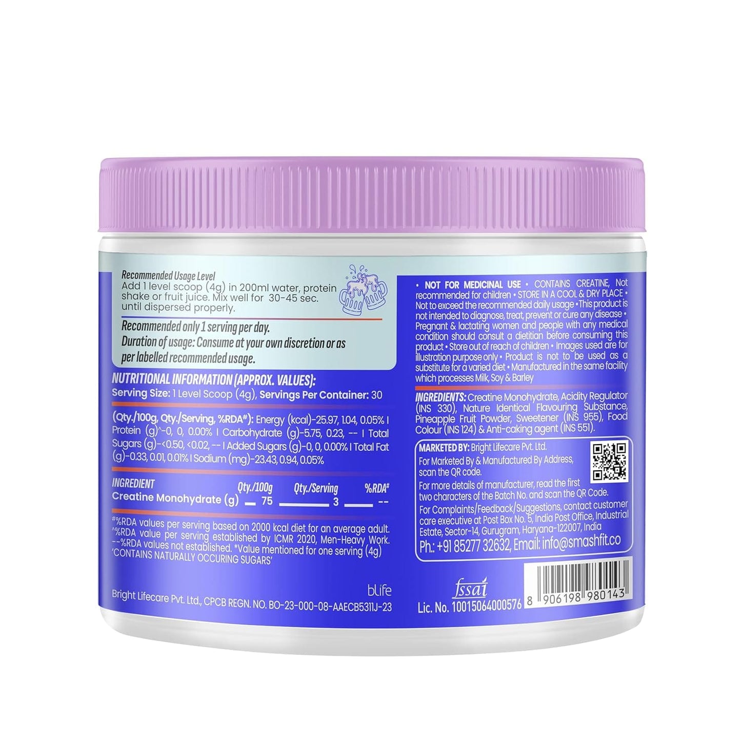 SMASH Micronised Creatine Monohydrate Powder  320 Grams