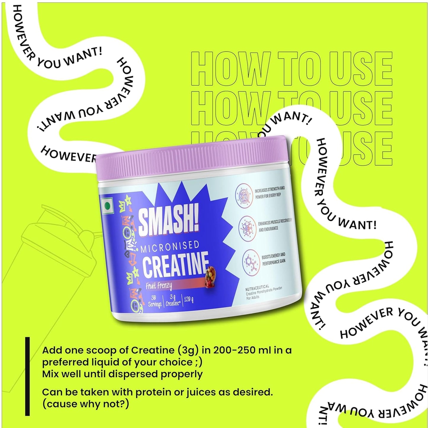 SMASH Micronised Creatine Monohydrate Powder  320 Grams
