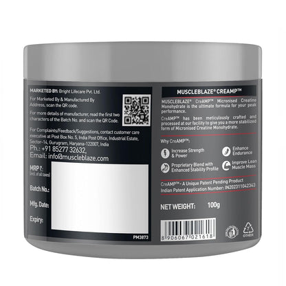MuscleBlaze Creatine Monohydrate CreAMP™ (Unflavoured, 32 Servings, 100g)