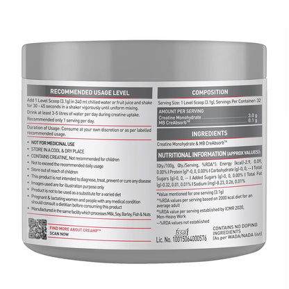 MuscleBlaze Creatine Monohydrate CreAMP™ (Unflavoured, 32 Servings, 100g)