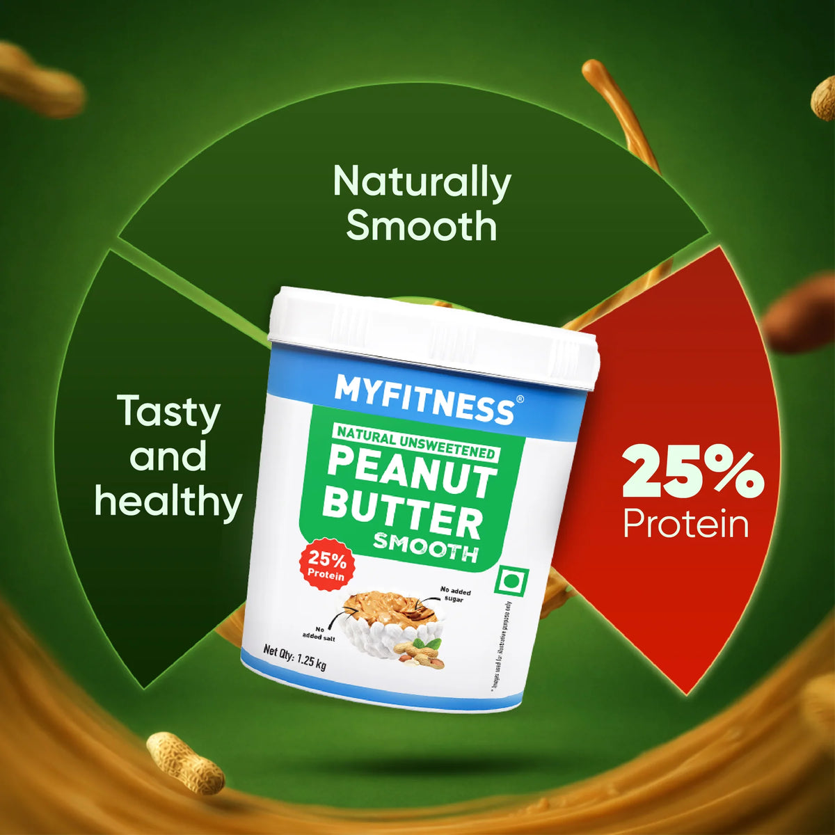 MyFitness Peanut Butter - Natural Unsweetened | 25% Protein | Smooth | Zero Sugar Peanut Butter Spread