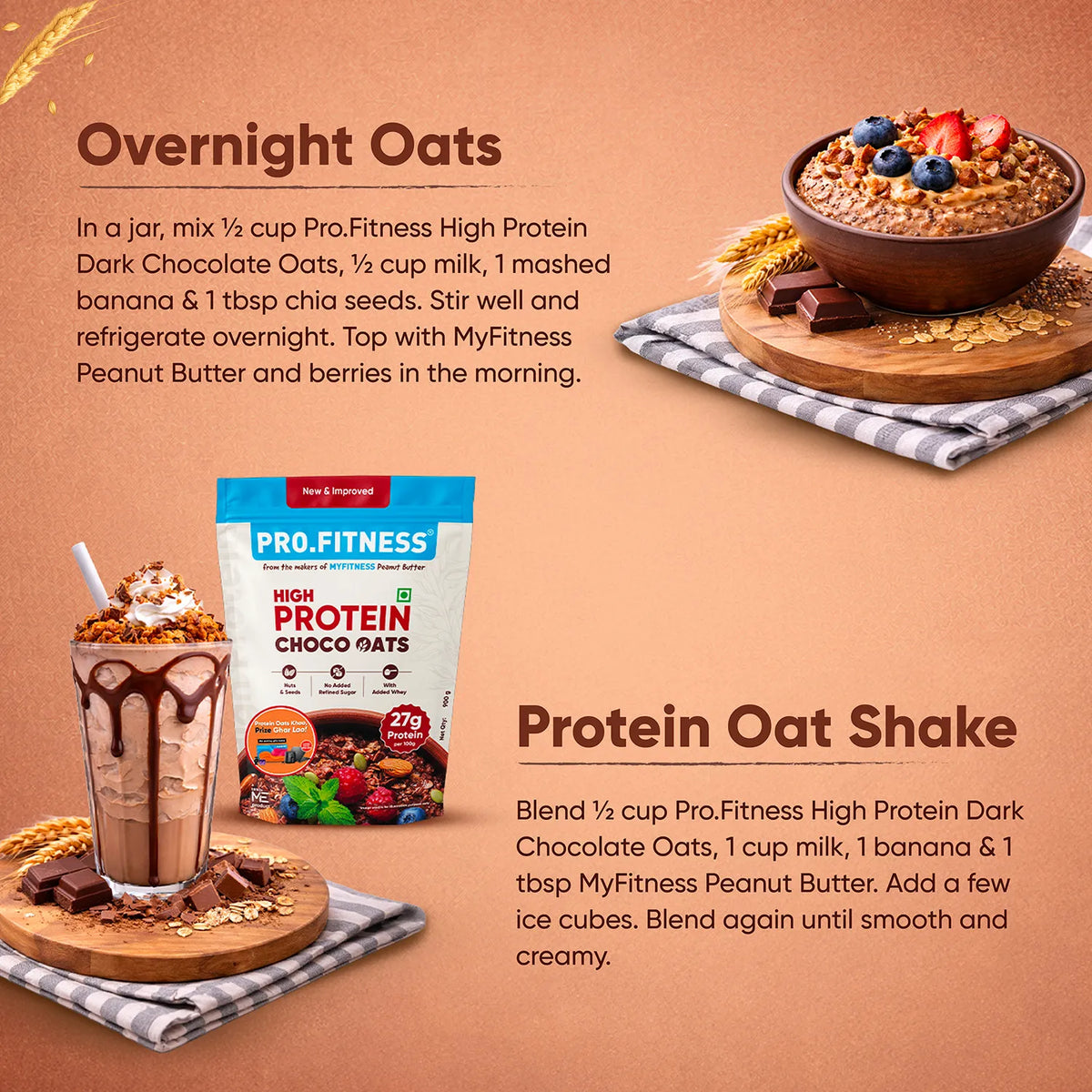 Pro.Fitness High Protein Chocolate Oats | Dark Chocolate | Healthy Oats With Nuts, Seeds & Added Whey