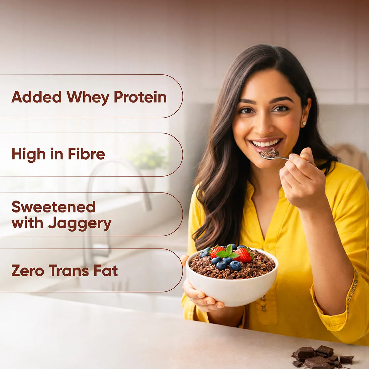 Pro.Fitness High Protein Chocolate Oats | Dark Chocolate | Healthy Oats With Nuts, Seeds & Added Whey