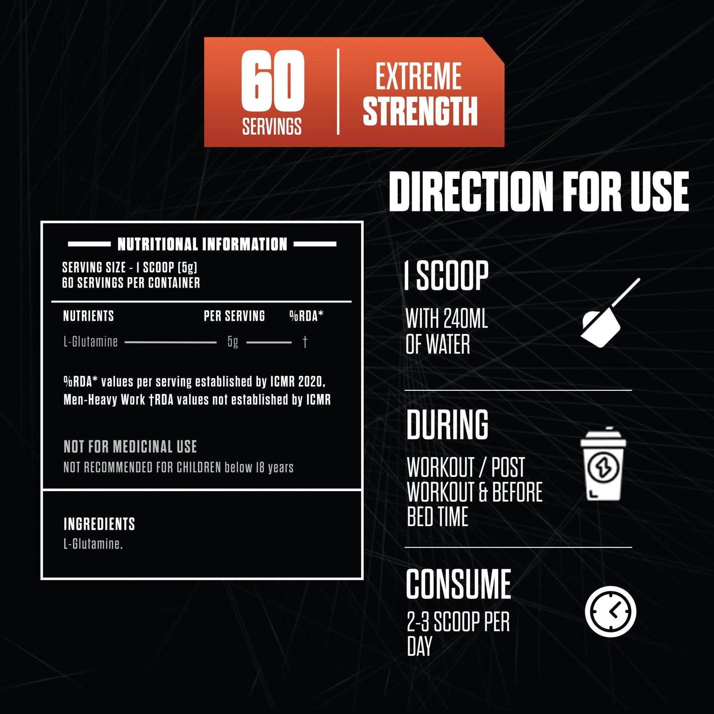 Exalt Supps Heal L Glutamine 0.66 lbs Raw Unflavoured