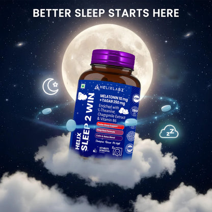 Helixlabz Sleep 2 Win Tablets – Melatonin 10 mg + Tagar 250 mg with L-Theanine, Chamomile & Vitamin B6 (60 Tablets)