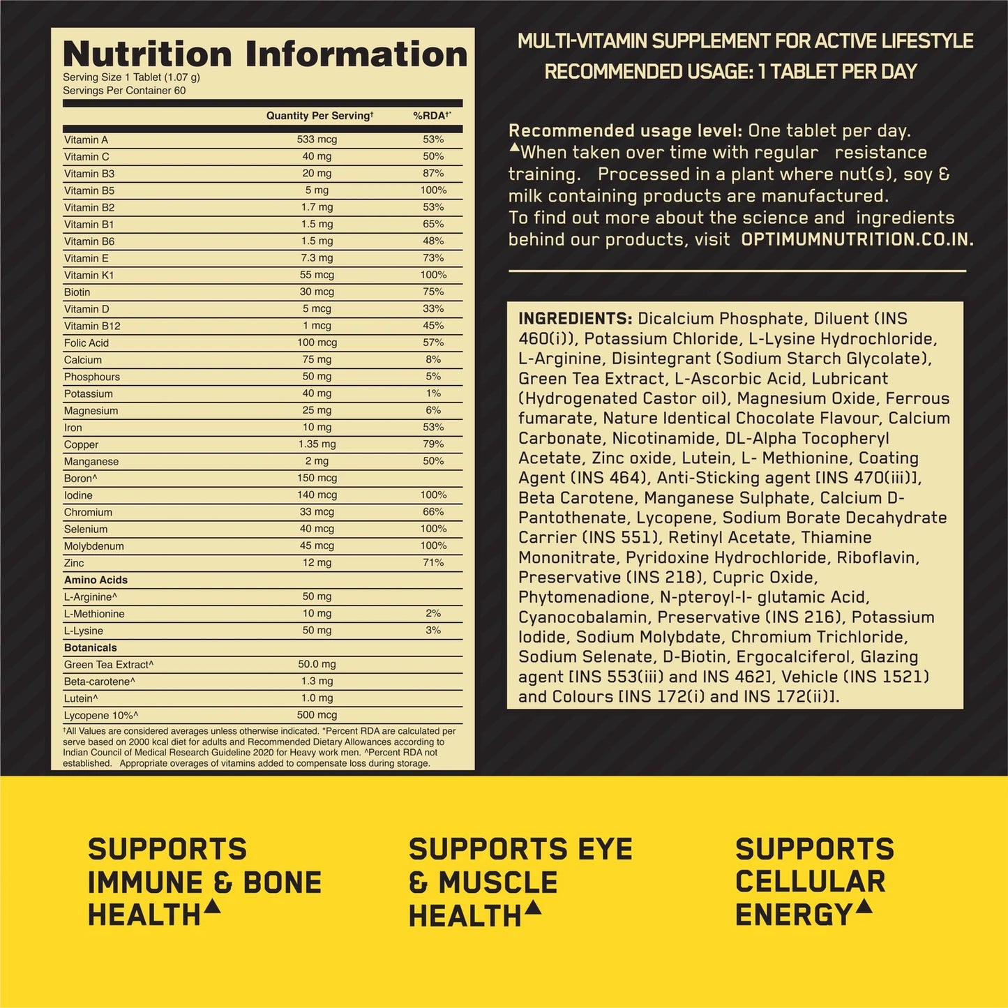Optimum Nutrition (ON) Multivitamin for Men – 60 Tabs