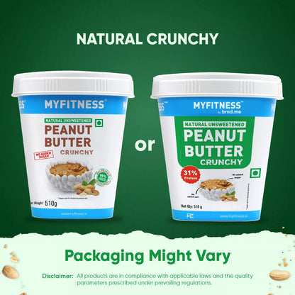 MyFitness Peanut Butter - Natural Unsweetened | 31% Protein | Crunchy | Zero Sugar Peanut Butter Spread