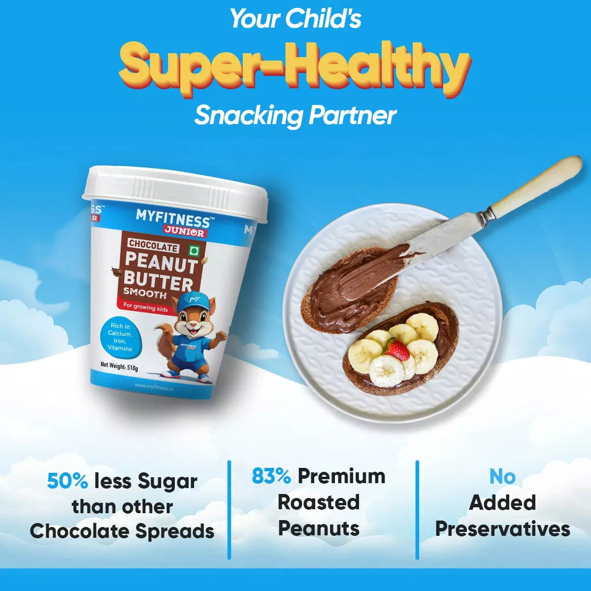 MyFitness Peanut Butter Junior - Chocolate | 25% Protein | Smooth | Healthy Chocolate Spread for Kids