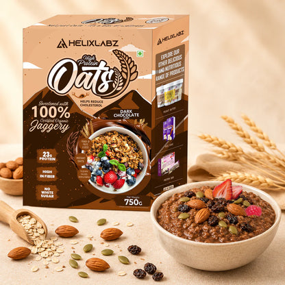 Helix High Protein Oats – Dark Chocolate 750g | Protein Oats for Daily Nutrition