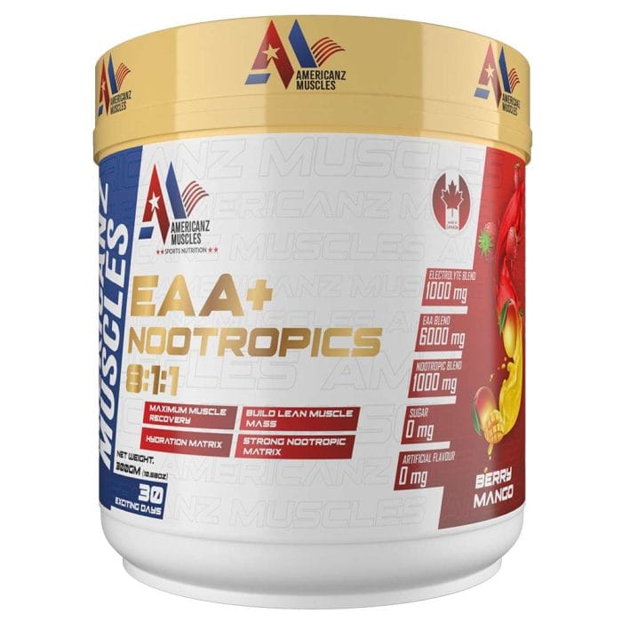 Americanz Muscles EAA + Nootropics 8:1:1 – Advanced Amino Acid Formula for Muscle Recovery & Mental Focus
