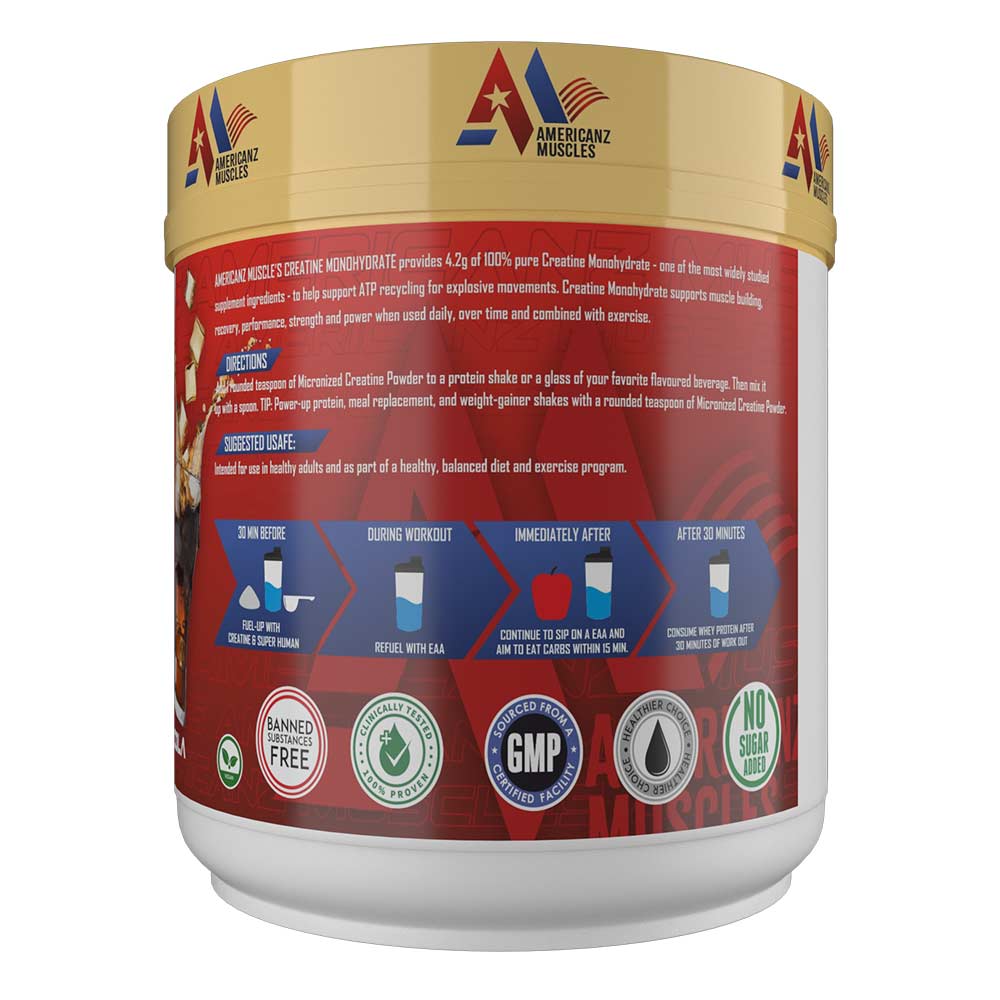 Americanz Muscles Creatine Monohydrate – 100g | Pure Micronized Creatine for Muscle Strength, Size & Recovery 60 Servings