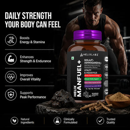 ManFuel+ Capsules | Shilajit + Ashwagandha | 90 Capsules